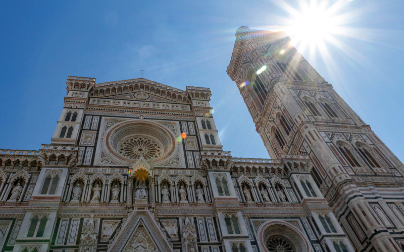 duomo of florence view from below with sunshine